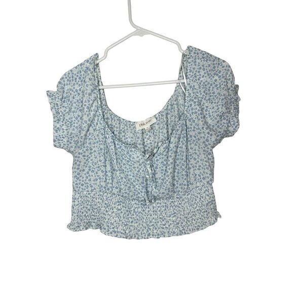 Pink Rose Cropped Floral Blue Top Size Medium - Picture 1 of 4